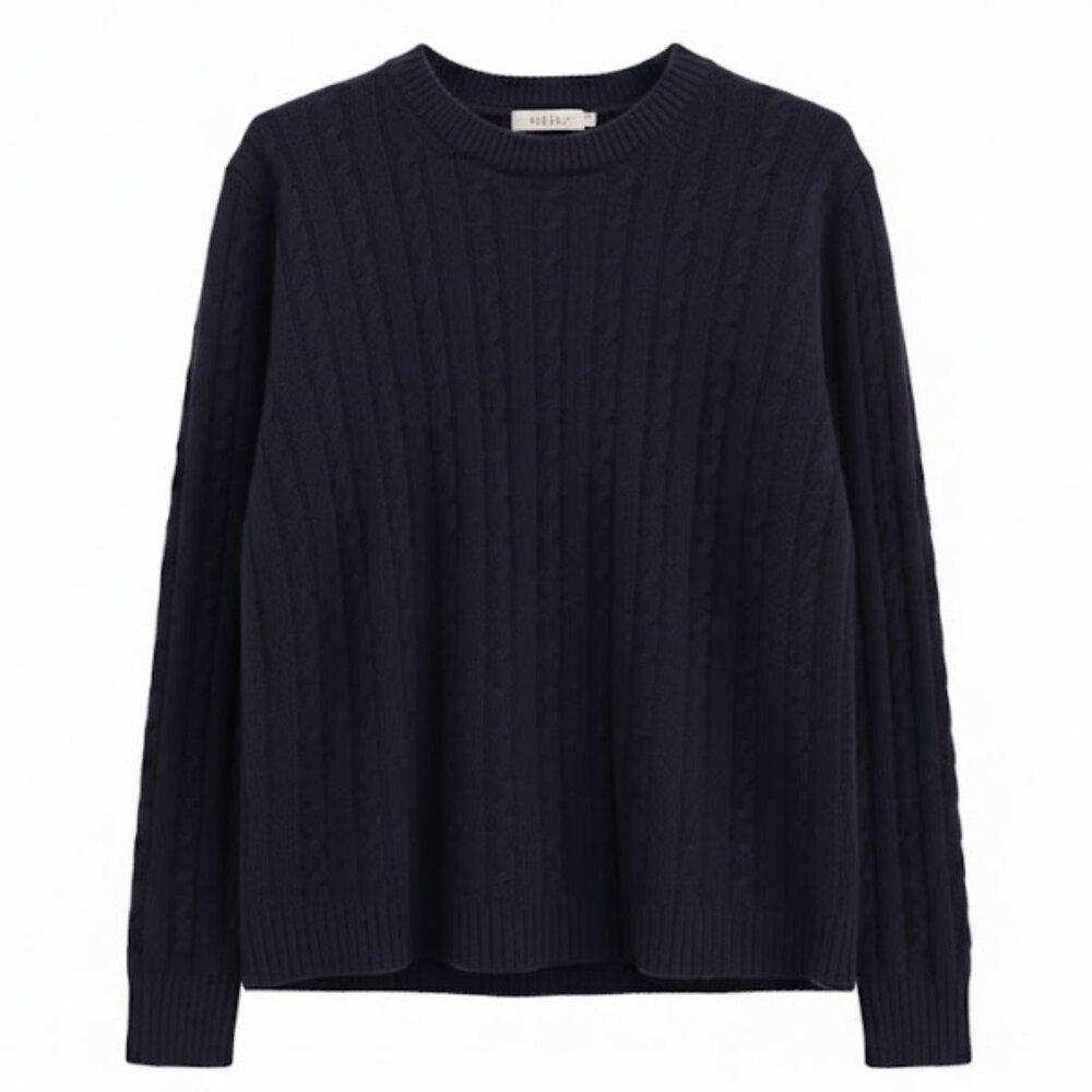 PURE COTTON NAVY CREW NECK CABLE KNIT SWEATER BY NAIS PARIS - Picture 4 of 4
